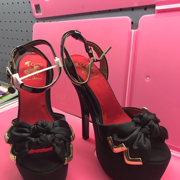 Sam Edelman pinup black satin bow platform heels - Picture 7 of 8